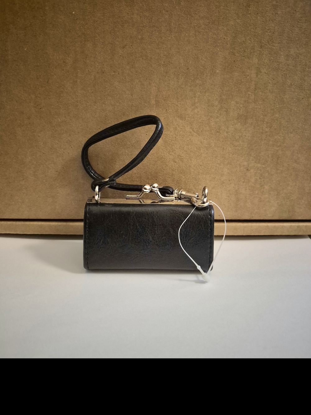 Compact Black Mini Wristlet Bag with Gold-Tone Hardware